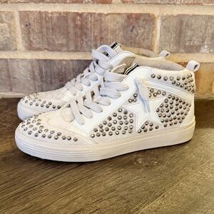 Shu Shop Severine High Top Faux Suede Sneakers with Gunmetal Silver Studs, 6-1/2